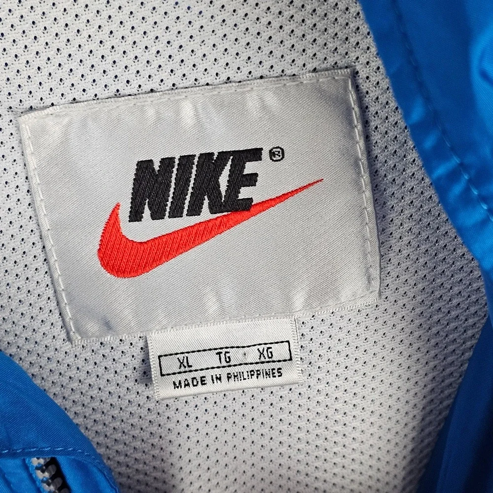 VTG Nike Team Sports Windbreaker Coat Mens XL‎ Blue White Swoosh Hooded Full Zip